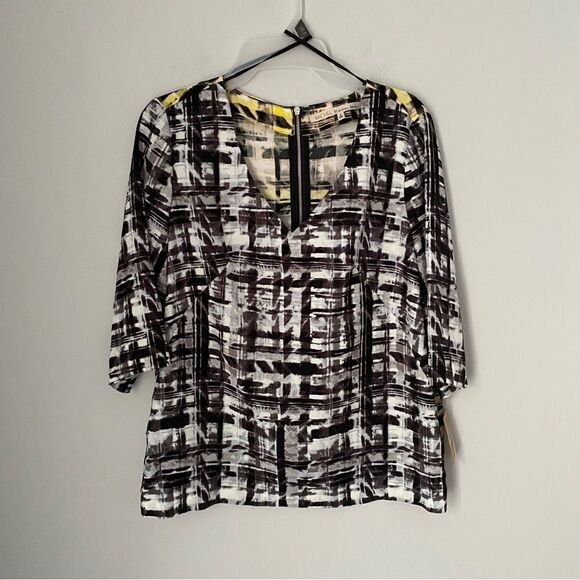 Rachel Roy Women’s V Neck All Things With Love Grey Combo Elbow Sleeve Blouse S - Picture 1 of 3